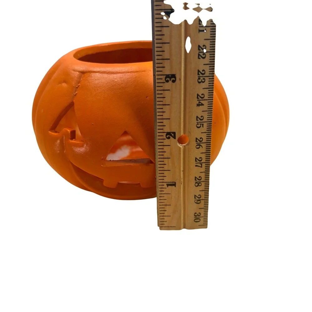 VTG 1989 Witch Time Halloween Pumpkin Candle Ceramic Votive Jack O Lantern NIB